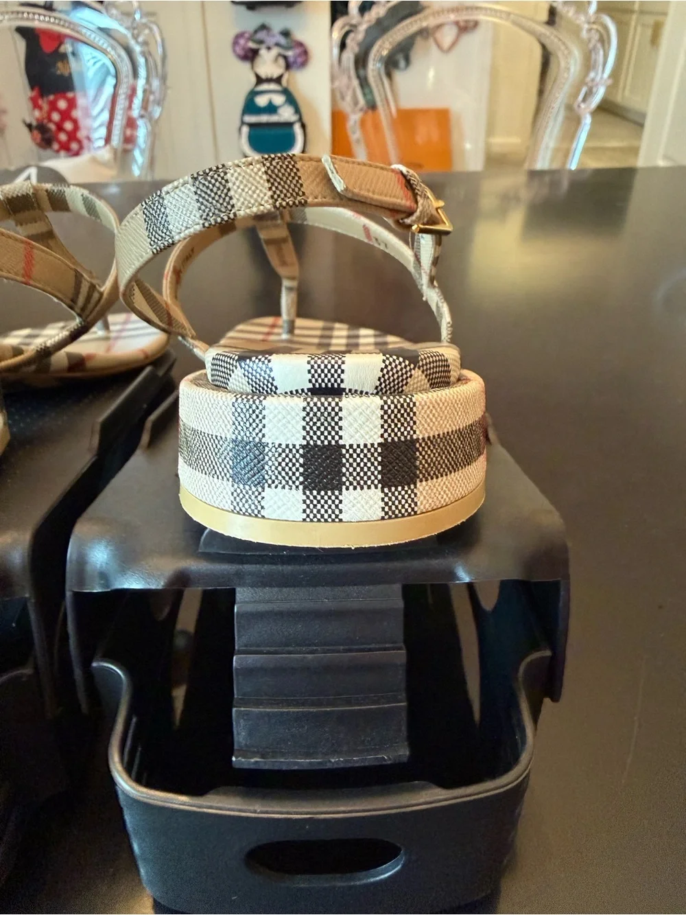 Burberry Beige Plaid T-strap Sandals - Picture 6 of 11